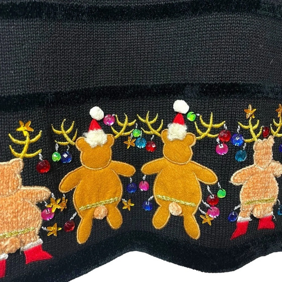VINTAGE 90s Jack B Quick Ugly Bedazzled Christmas Cardigan Sweater Black Size M - Picture 12 of 14